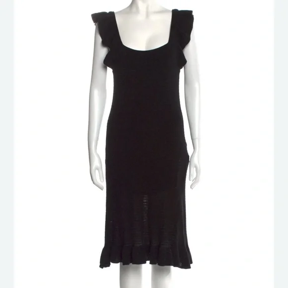 House Of Harlow 1960 Dresses | House Of Harlow 1960 Black Midi Sweater Dress Flutter Sleeve Crochet Knit Size M | Color: Black | Size: M | Pm-02604020